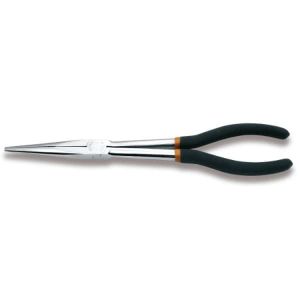 Pince extra-longue à  becs demi-ronds striés branches gainées avec double couche de PVC antidérapant