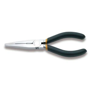 Pince à  becs plats longs striés, chromée, branches gainées avec double couche de PVC antidérapant