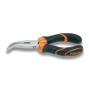 Pince à  becs coudés plats longs striés branches gainées confort bi-matières