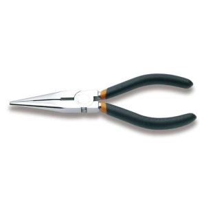 Pince à  becs demi-ronds longs striés, chromée, branches gainées avec double couche de PVC antidérapant