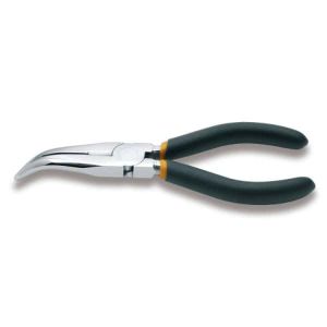 Pince à  becs coudés demi-ronds longs striés, chromée, branches gainées avec double couche de PVC antidérapant