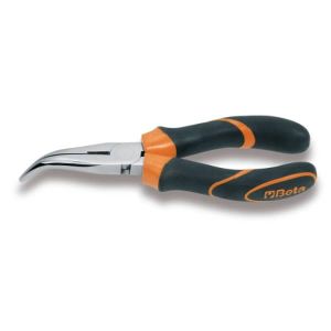 Pince à  becs coudés demi-ronds longs striés, chromée, branches gainées confort bi-matières