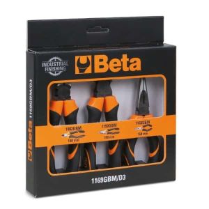 Jeu de 1 pince universelle, 1 pince à  becs demi-ronds longs et 1 pince coupante, branches gainées confort bi-matières, finition industrielle