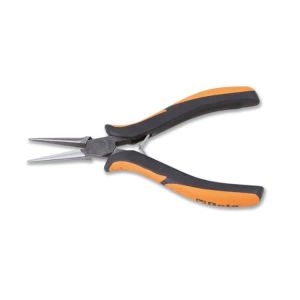 Pince de précision à  becs demi-ronds longs lisses effilés branches gainées confort bi-matières