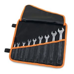 Jeu de 9 clés mixte, chromées brillantes, dans un trousseau enroulable en polyester durable