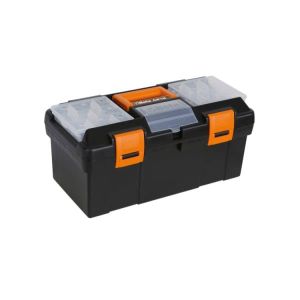Boîte à  outils en matière plastique avec plateau et bacs de rangement amovibles, vide