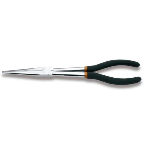 Pince extra-longue à becs demi-ronds striés branches gainées avec double couche de PVC antidérapant