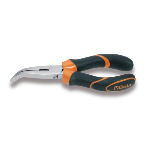 Pince à becs coudés plats longs striés branches gainées confort bi-matières