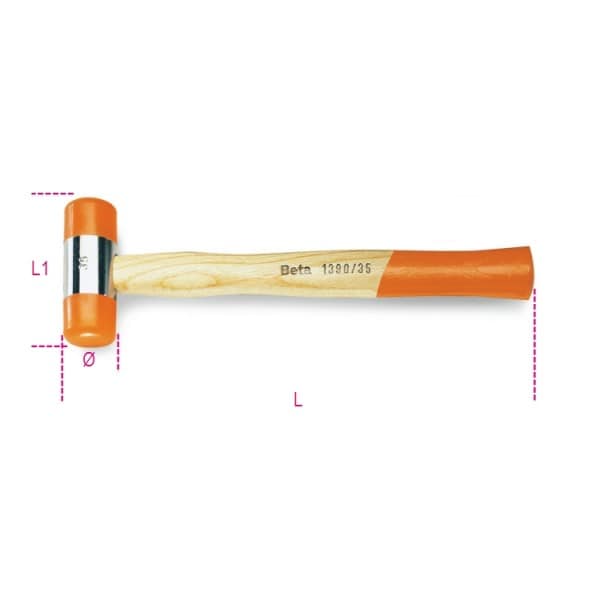 Maillet à embouts nylon, manche en bois
