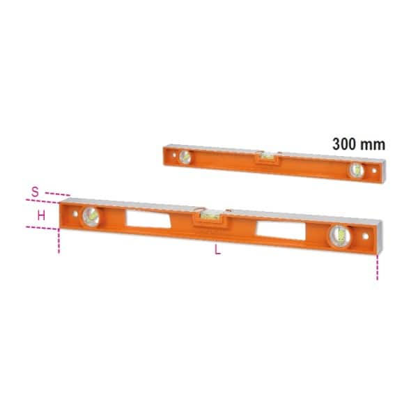 Niveau corps en aluminium moulé sous pression, avec 4 bases rectifiées et 3 fioles incassables, précision 1 mm/m