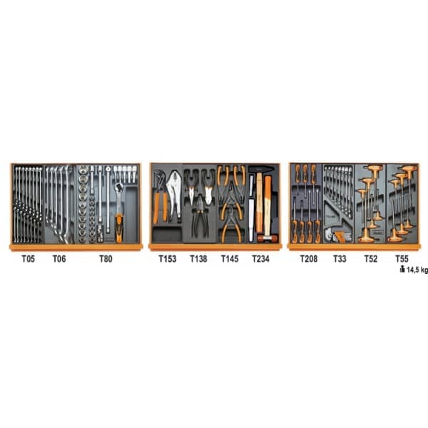 Composition de 99 outils pour la réparation automobile en plateaux thermoformés rigides en ABS
