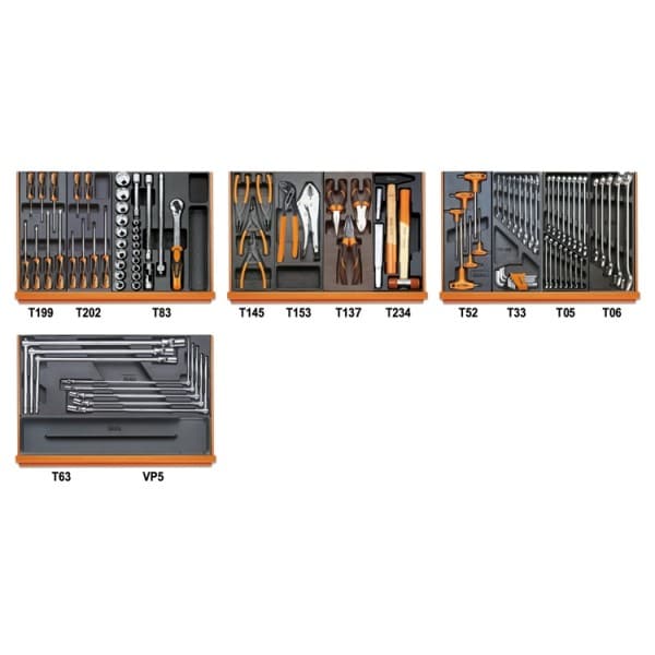 Composition de 102 outils pour la réparation automobile en plateaux thermoformés rigides en ABS