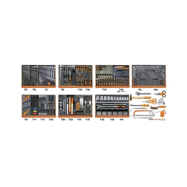 Composition de 212 outils pour la réparation automobile en plateaux thermoformés rigides en ABS