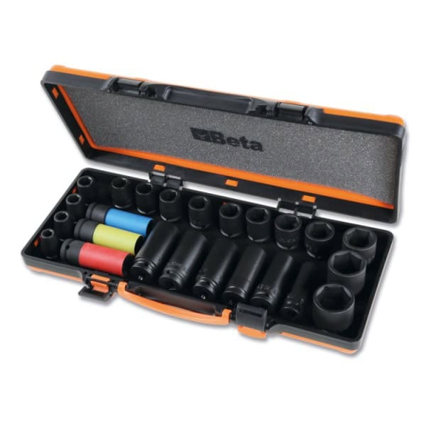 Jeu de 24 douilles à chocs carré femelle 1/2″, phosphatées, en coffret métallique