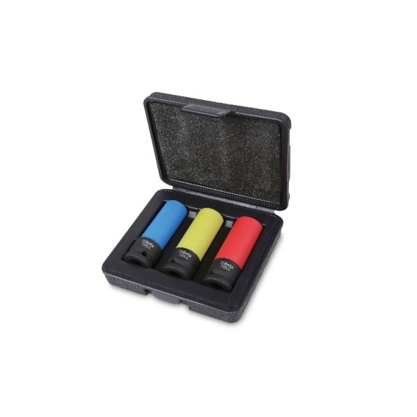Coffret de 3 douilles à chocs gainées pour écrous de roues en alliage léger