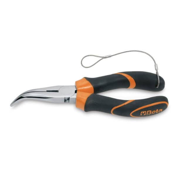 Pince à becs coudés demi-ronds longs striés branches gainées confort bi-matières H-SAFE