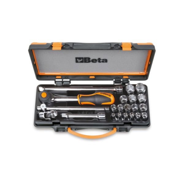 Coffret métallique comprenant 1 cliquet avec 16 douilles 6 pans et 4 accessoires