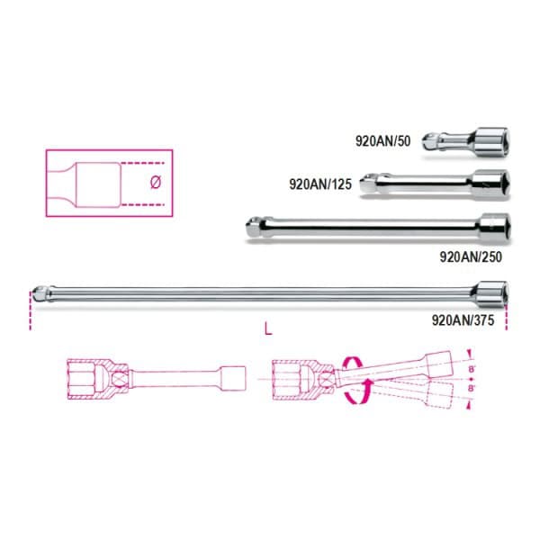 Rallonge angulaire carrés mâle et femelle 1/2″