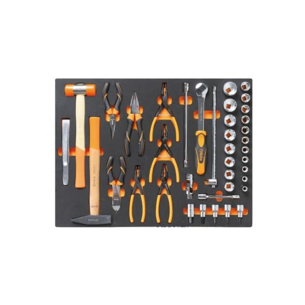 Plateau thermoformé souple avec douilles de 1/2″, pinces et outils à frapper