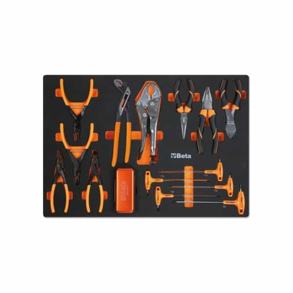 Plateau thermoformé souple avec pinces, pinces coupantes et clés mâles pour vis Torx®